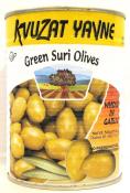 Kosher Kvuzat Yavne Green Suri Olives Whole in Garlic 19 oz