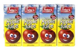 Kosher Lieber's 100% Apple Juice 4 - 6.76 oz Pack