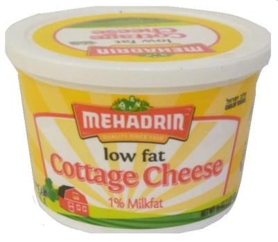 Kosher Mehadrin Low Fat Cottage Cheese 1% Milk fat 16 oz